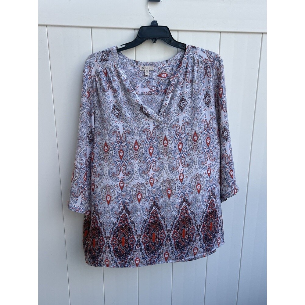 Lila Rose 3X Womens Multicolor Top Print 3/4 Sleeve Boho